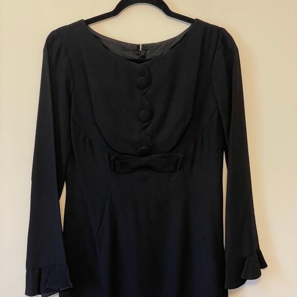 1960s Vintage M mid century modern midi dress scalloped button black business - Picture 2 of 7